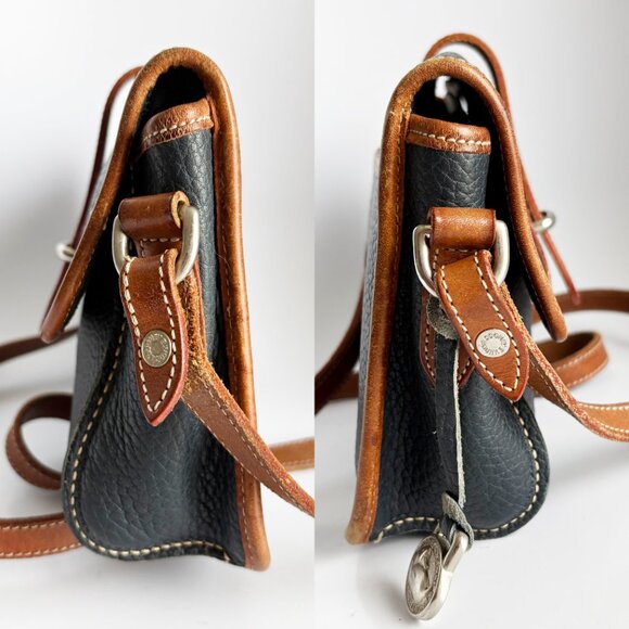Dooney & Bourke Crossbody Bag East West Flap Blue AWL Tan Trim USA Vinta… - Picture 3 of 8